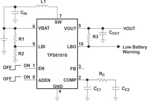 TPS61010 TPS61011 TPS61012 TPS61013 TPS61014 TPS61015 TPS61016 simpschem_LVS314.gif